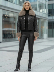 Damen Lederjacke Schwarz-Beige OZONEE JS/61M8513/392B