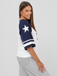 Damen T-shirt Weiß-Dunkelblau OZONEE JS/R62493