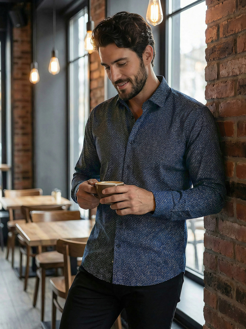 Herren Hemd Dunkelblau OZONEE V/V186Z