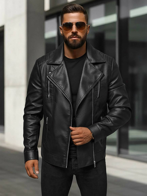 Herren Lederjacke Schwarz OZONEE JS/11Z8067Z