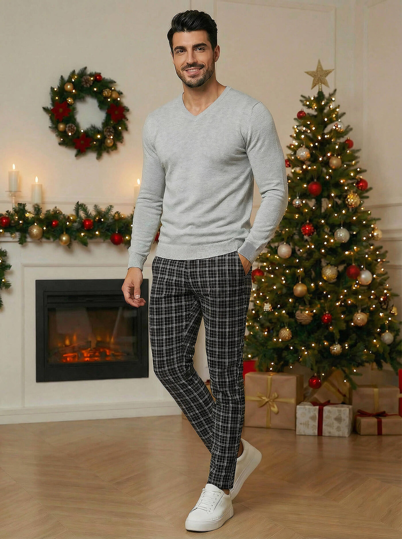 Herren Chino Hose Schwarz OZONEE DJ/5515Z