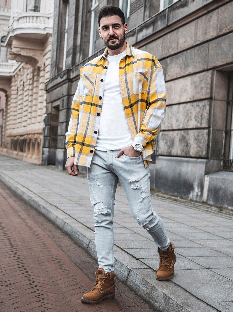 Herren Hemd Jacke Gelb OZONEE O/DR2020