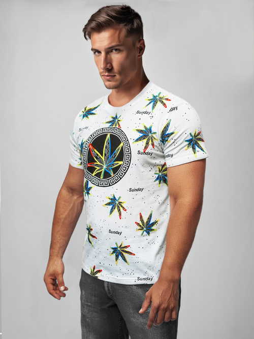 Herren T-shirt Weiß-Gelb OZONEE O/T136/1/BZ