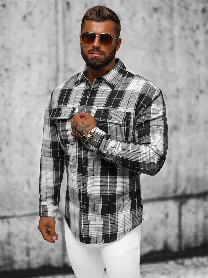 Herren Hemd Schwarz OZONEE NB/MC727N