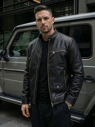 Herren Lederjacke Schwarz OZONEE JS/11Z8021