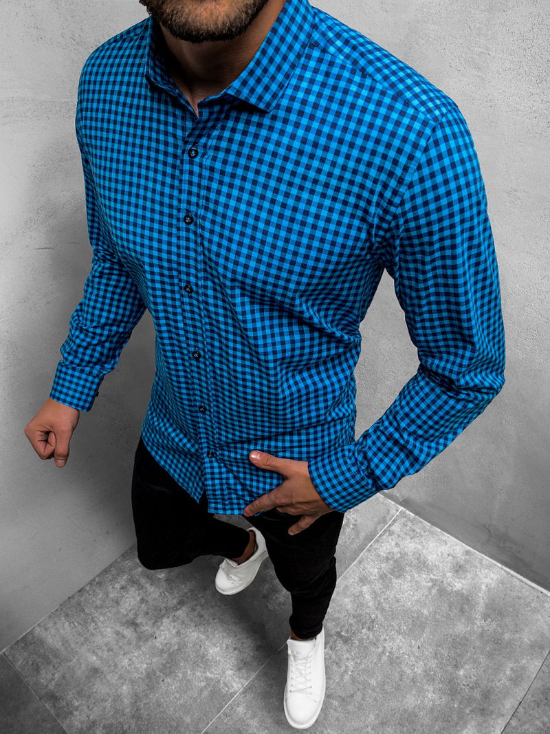 Herren Hemd Blau OZONEE O/3011/18