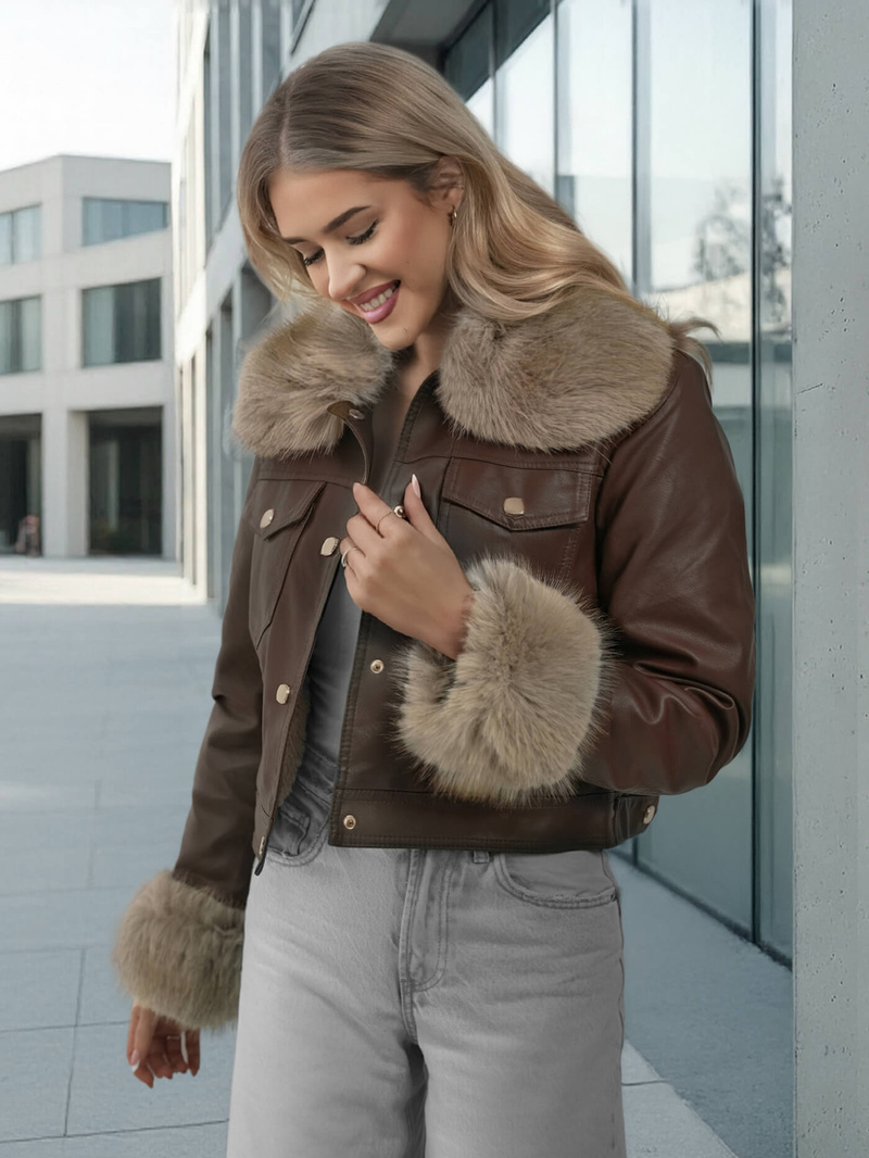 Damen Lederjacke Schokolade OZONEE JS/61M8513/158