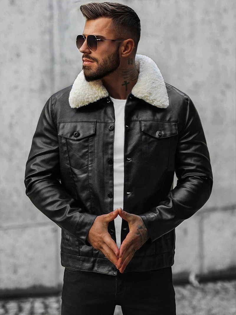 Herren Lederjacke Schwarz OZONEE O/8830/1