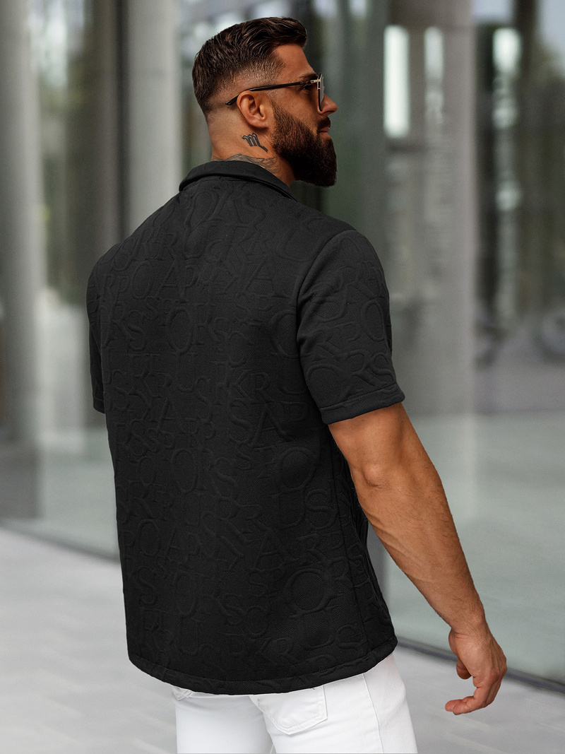 Herren Kurzarmhemd Schwarz OZONEE O/B2256