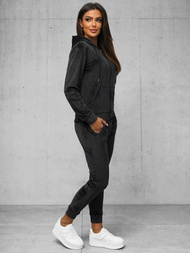 Damen Velours Sportanzug Schwarz OZONEE JS/8C1176/3Z