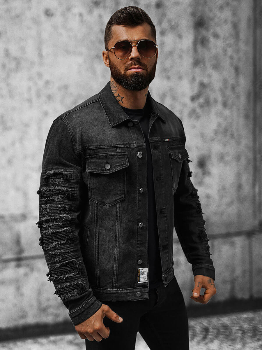 Herren Jeansjacke Schwarz OZONEE NB/MJ523N OZONEE