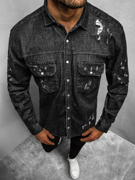 Herren Jeanshemd Schwarz OZONEE O/5811Z