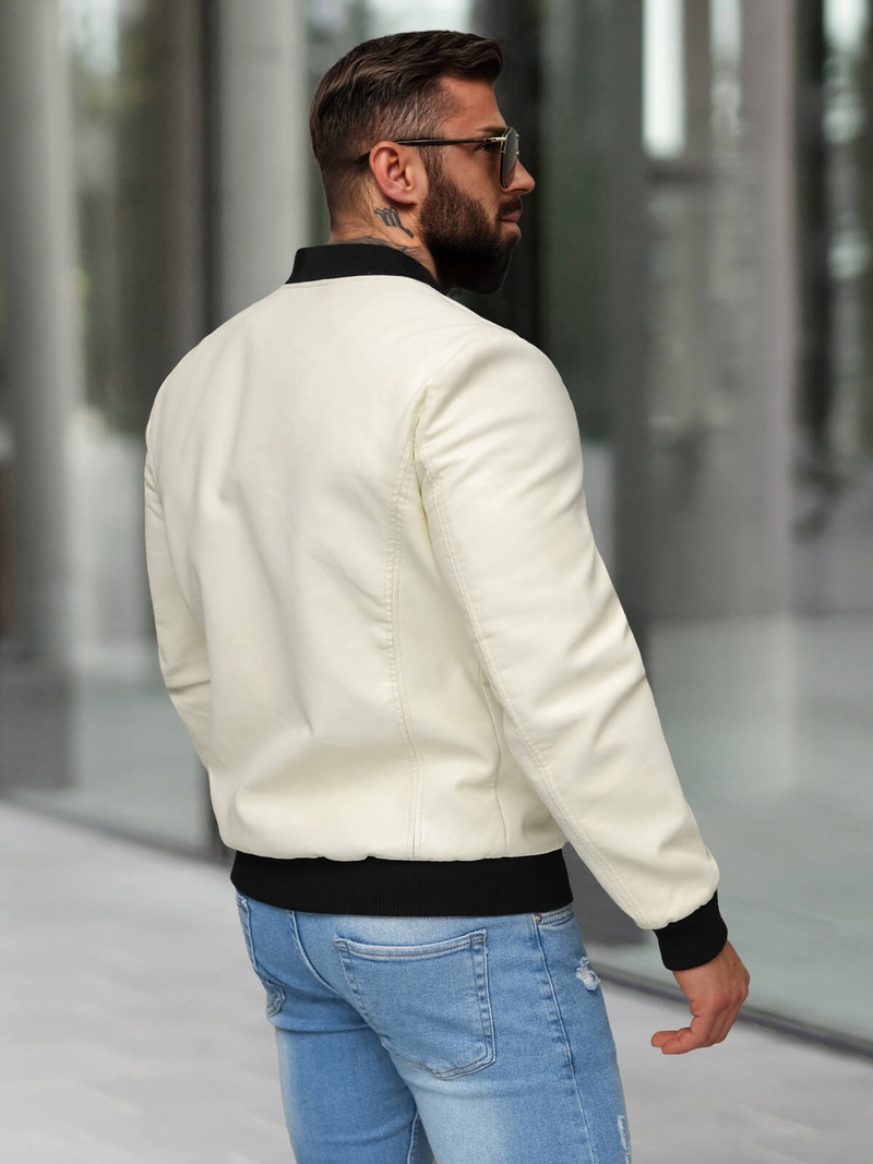 Herren Lederjacke Ecru OZONEE JS/11Z8107