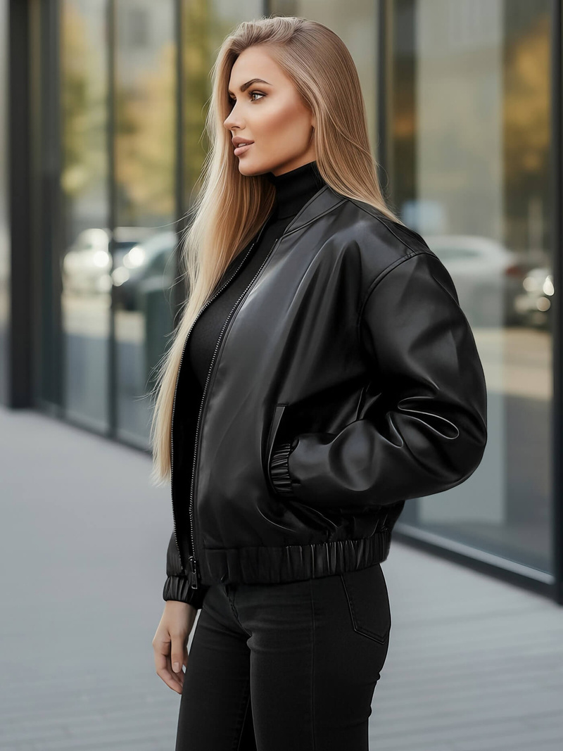 Damen Lederjacke Schwarz OZONEE JS/11Z8281