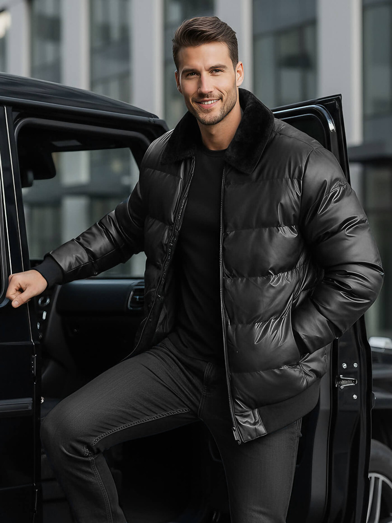 Herren Lederjacke Schwarz OZONEE O/M795Z