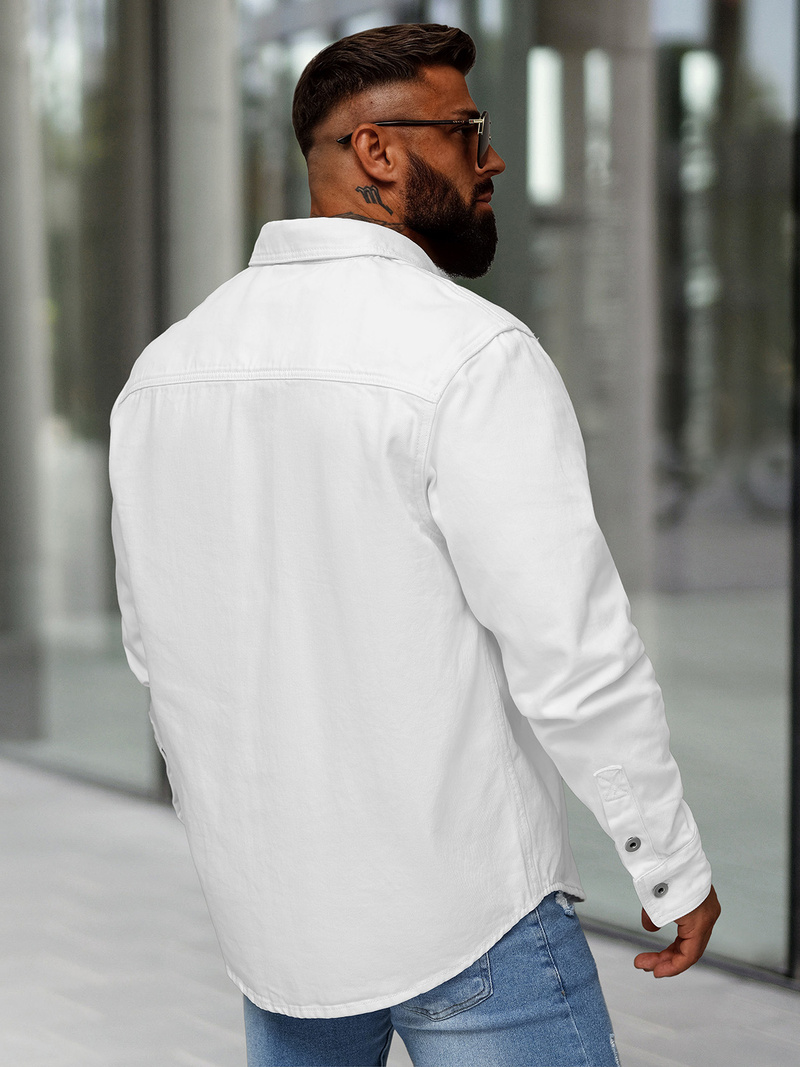 Herren Jeanshemd Weiß OZONEE L/CA777/2