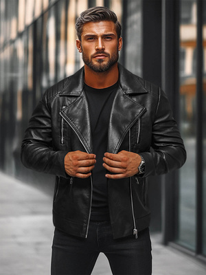 Herren Lederjacke Schwarz OZONEE JS/11Z8067Z