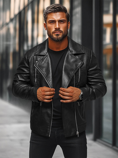 Herren Lederjacke Schwarz OZONEE JS/11Z8067Z