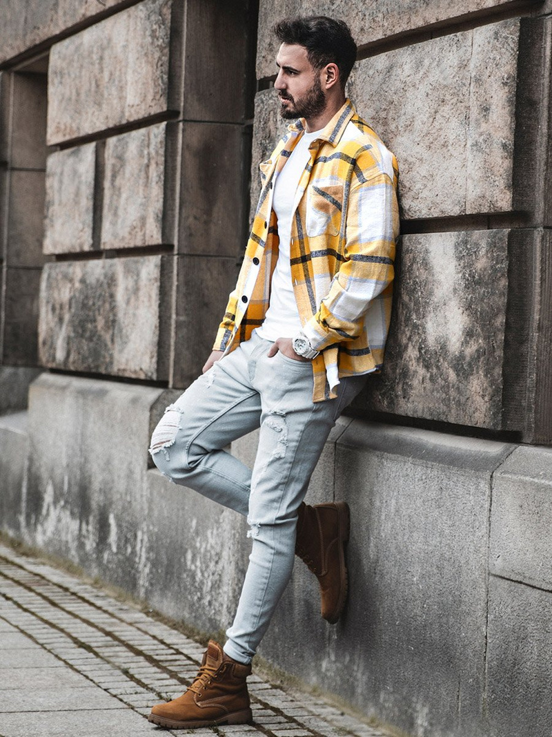 Herren Hemd Jacke Gelb OZONEE O/DR2020