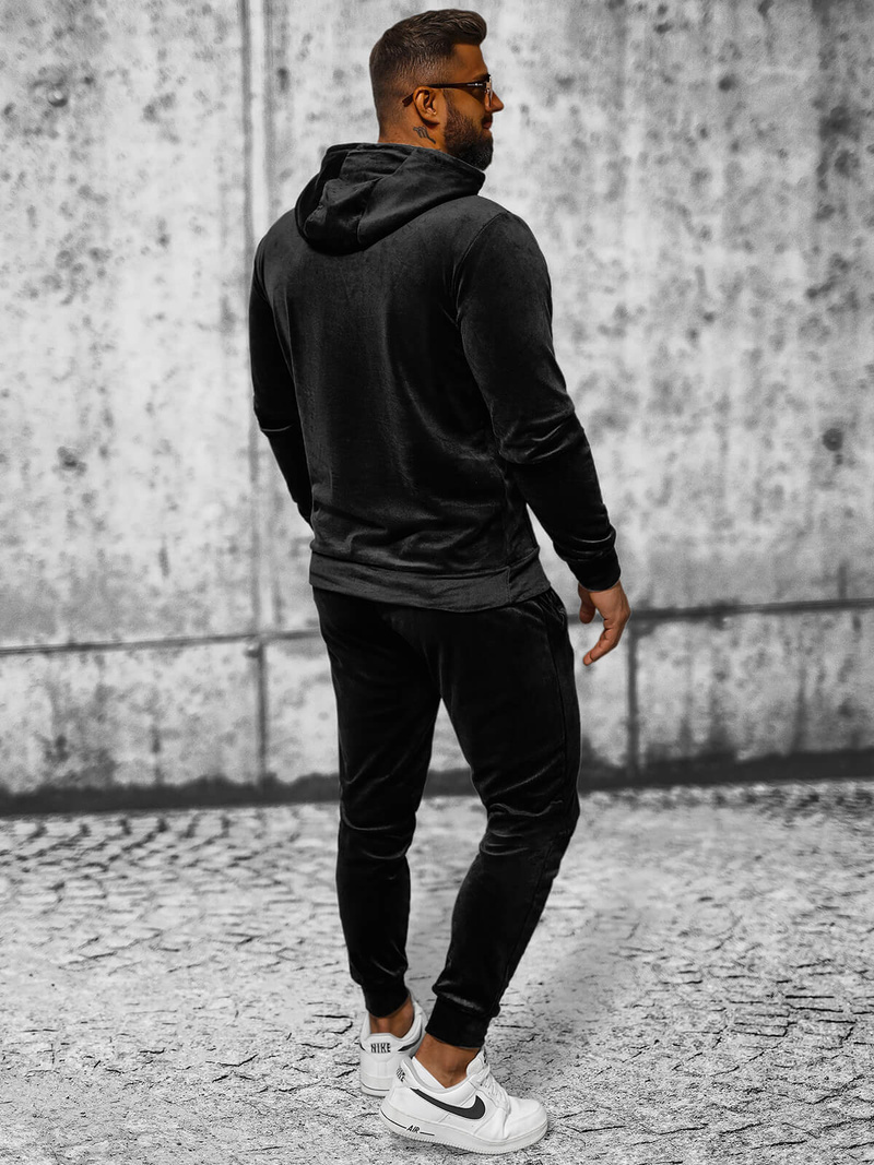 Herren Velours Sportanzug Schwarz OZONEE JS/8C1171/3