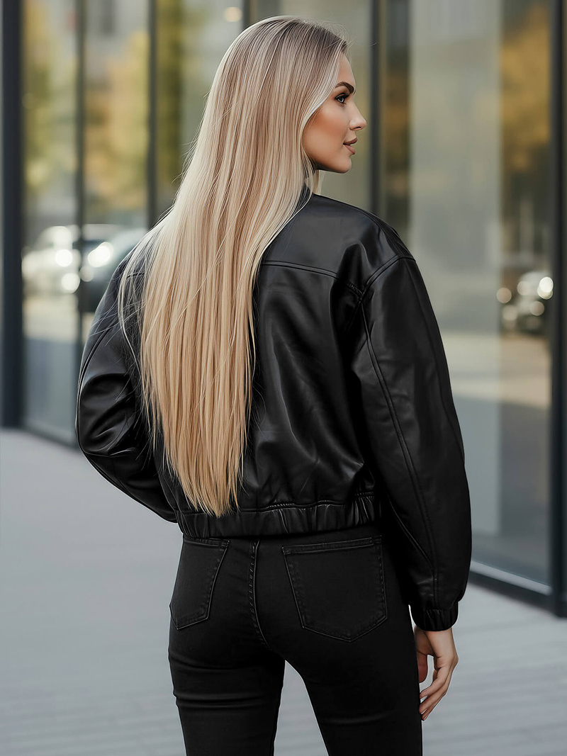 Damen Lederjacke Schwarz OZONEE JS/11Z8281