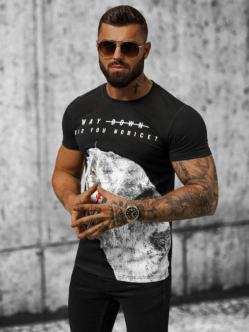 Herren T-shirt Schwarz OZONEE O/T127/3Z