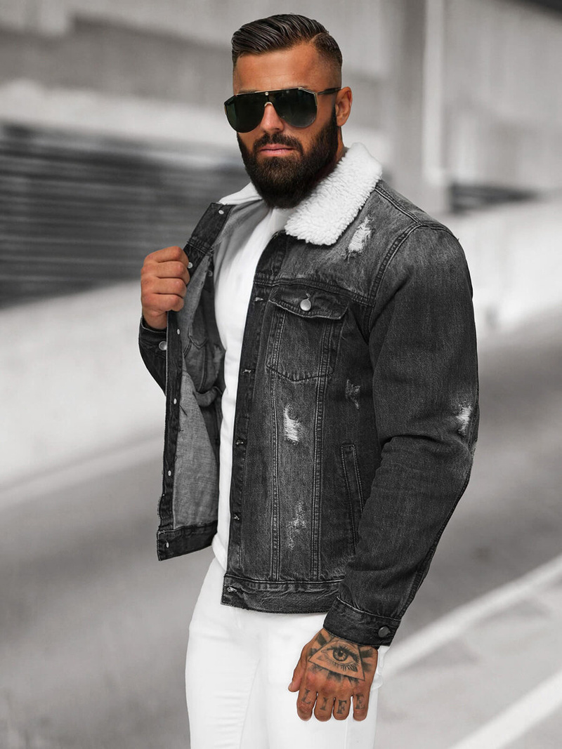 Herren Jeansjacke Sherpa Schwarz OZONEE NB/MJ502NZ