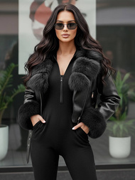 Damen Lederjacke Schwarz OZONEE JS/61M8511/392AZ