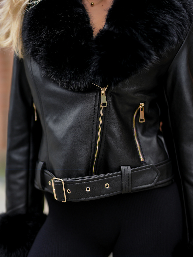 Damen Lederjacke Schwarz OZONEE JS/61M8511/392A