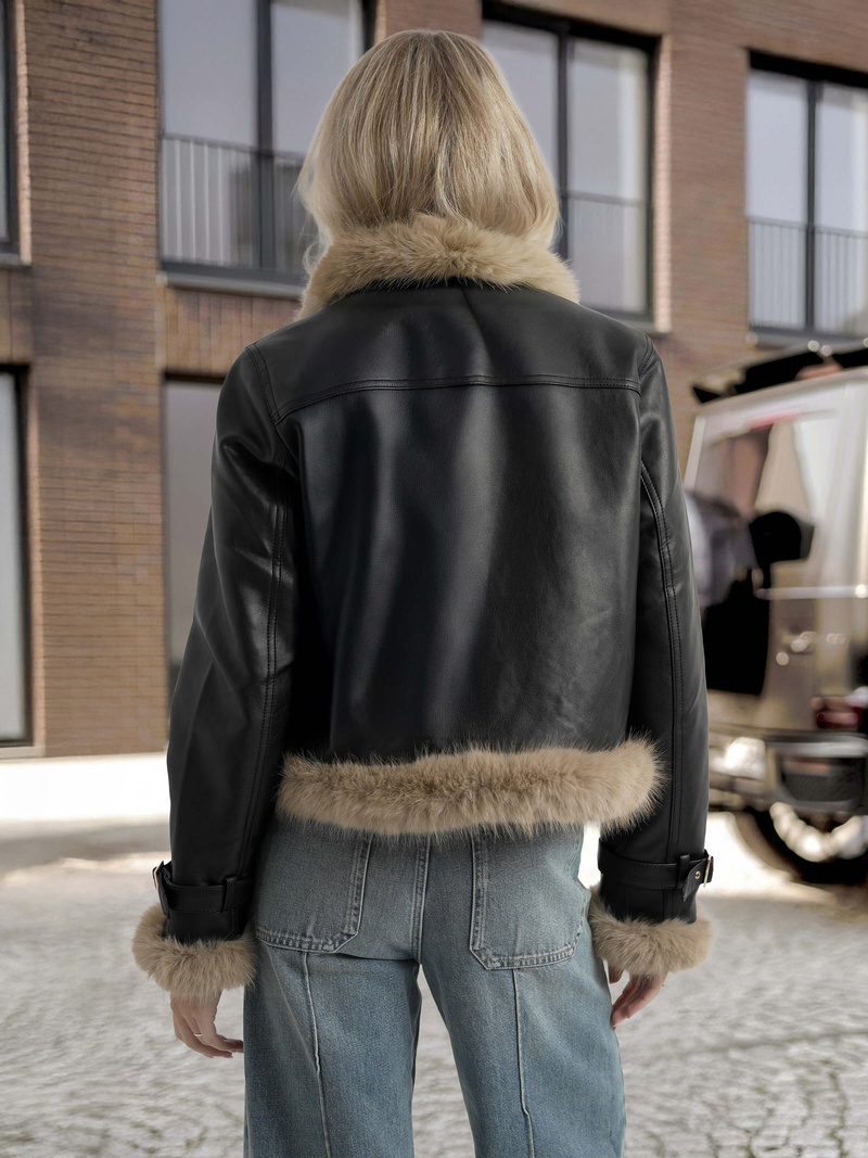 Damen Lederjacke Schwarz OZONEE JS/61M8517/392