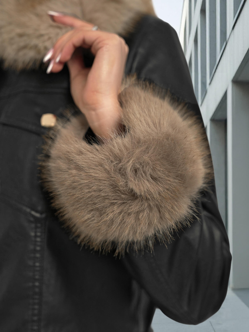 Damen Lederjacke Schwarz-Beige OZONEE JS/61M8513/392B