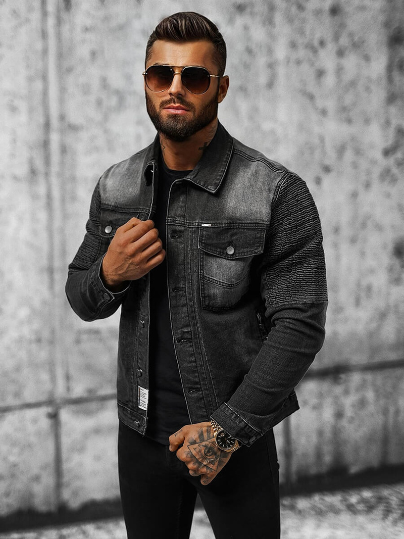 Herren Jeansjacke Schwarz OZONEE NB/MJ521N