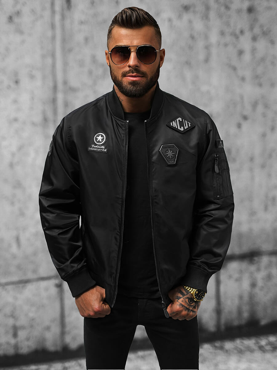 Bomber Jacket Ozonee Bomberjacke Herren Bomberjacke Schwarz OZONEE