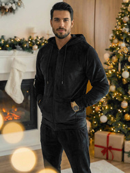 Herren Velours Sportanzug Schwarz OZONEE JS/8C1169/3Z