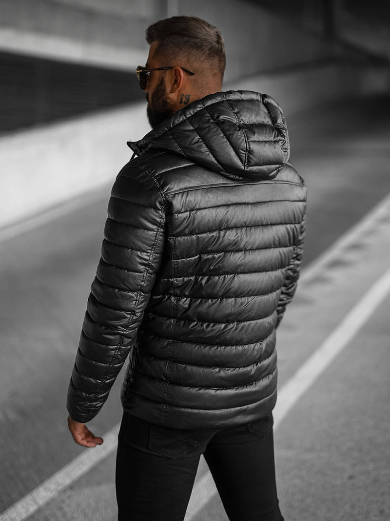 Herren Lederjacke Schwarz OZONEE O/11Z8088