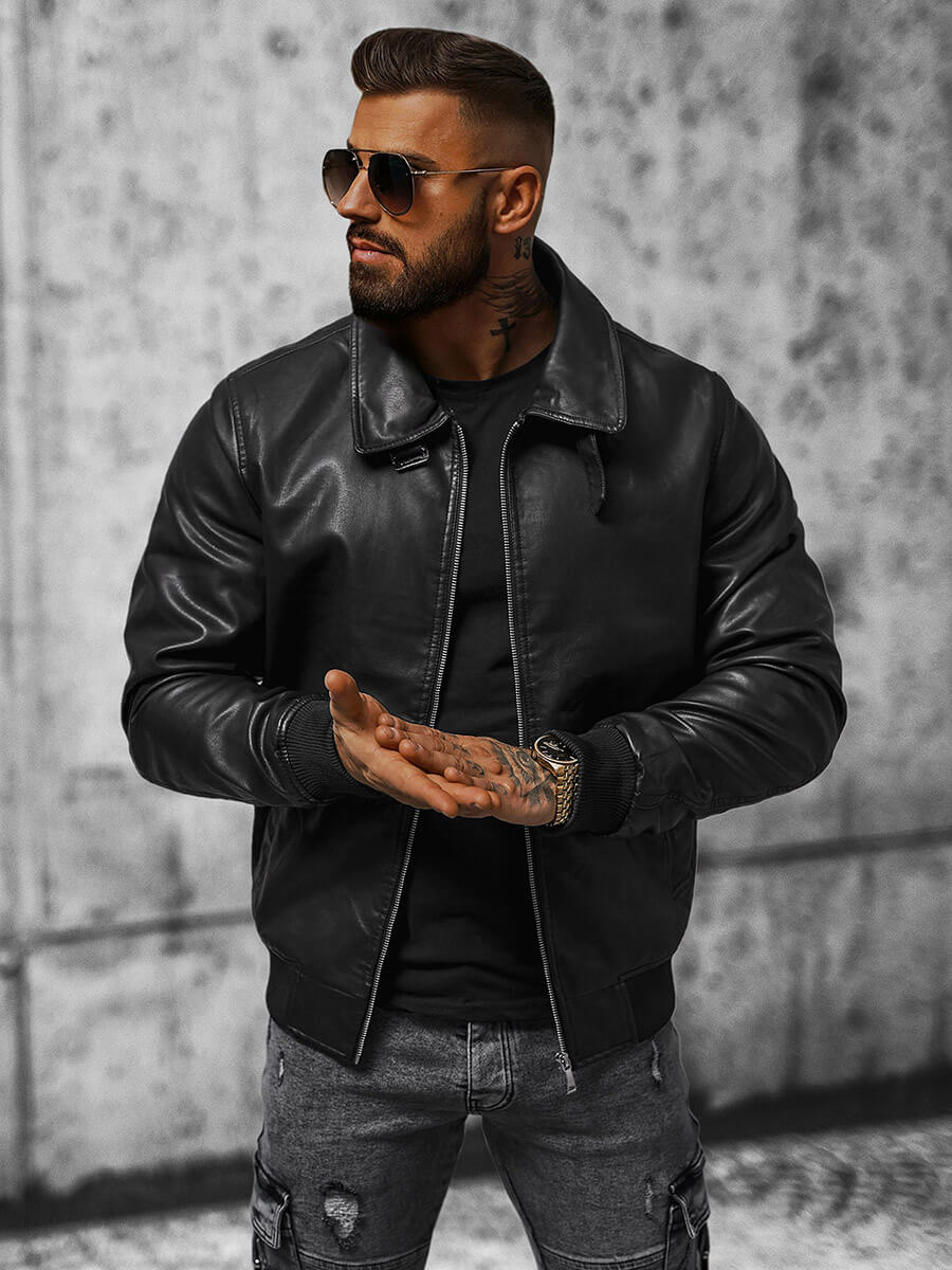 Männer Lederjacke Mit Jeans Herren Lederjacke Schwarz OZONEE JB