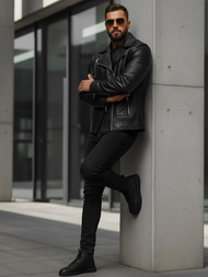 Herren Lederjacke Schwarz OZONEE JS/11Z8067Z