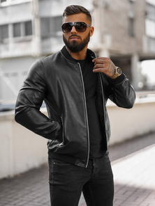Herren Lederjacke Schwarz OZONEE JS/11Z8106Z