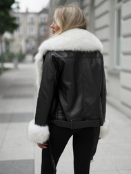 Damen Lederjacke Schwarz-Beige OZONEE JS/61M8507/392BZ