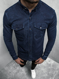 Herren Jeanshemd Marineblau OZONEE O/3466
