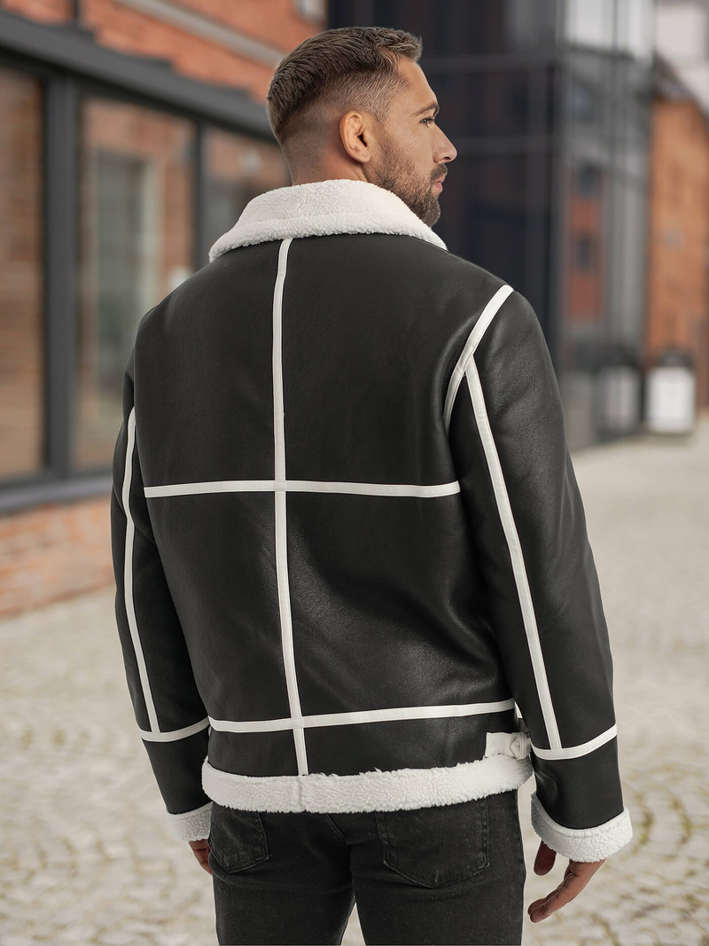 Herren Lederjacke Schwarz OZONEE JS/11Z8270