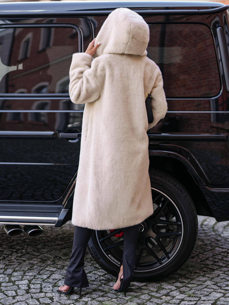 Damen Pelz Winterjacke Beige OZONEE JS/11Z8250