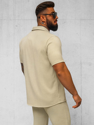 Herren Kurzarmhemd Beige OZONEE O/Y971T
