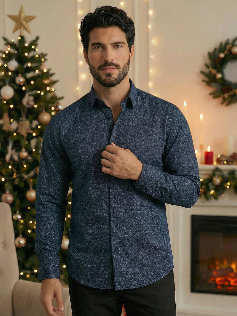 Herren Hemd Dunkelblau OZONEE V/V186Z