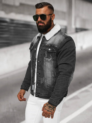 Herren Jeansjacke Sherpa Schwarz OZONEE NB/MJ513N