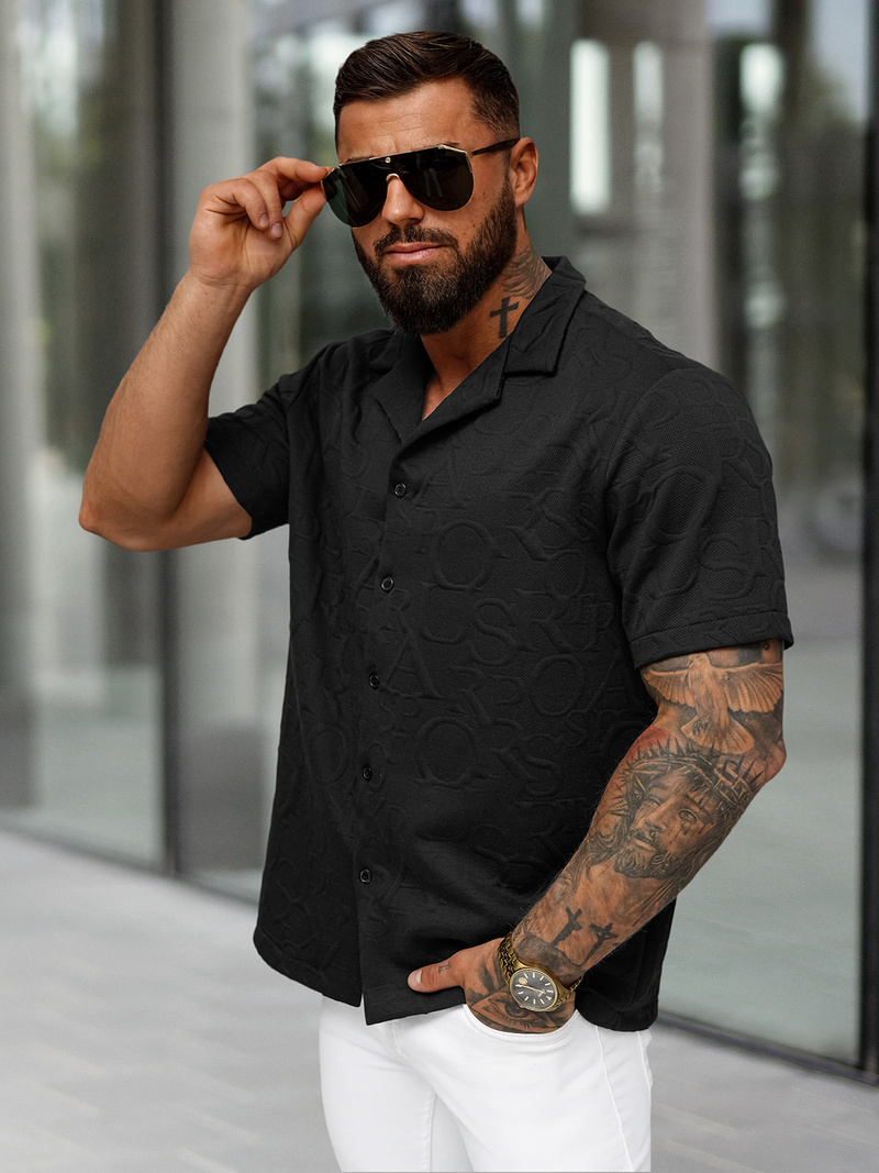 Herren Kurzarmhemd Schwarz OZONEE O/B2256