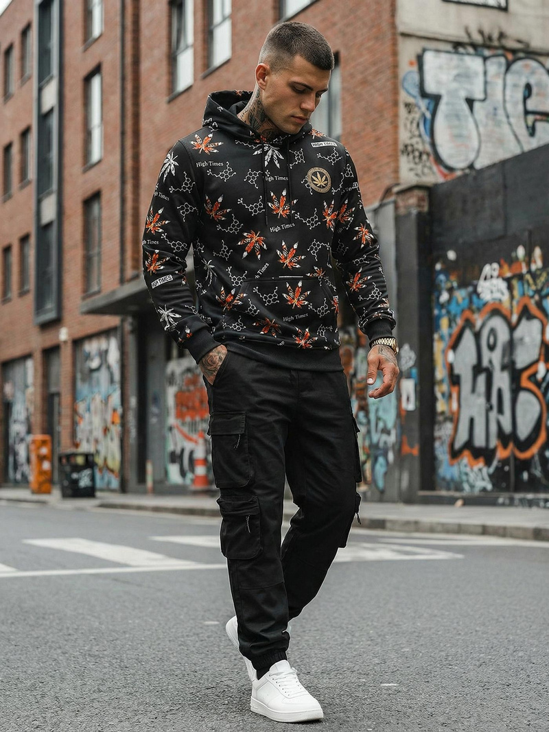 Herren Kapuzenpullover Schwarz OZONEE O/B266Z