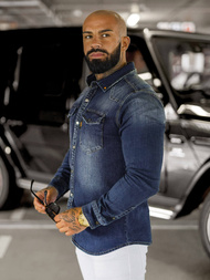 Herren Jeanshemd Dunkelblau OZONEE O/51410