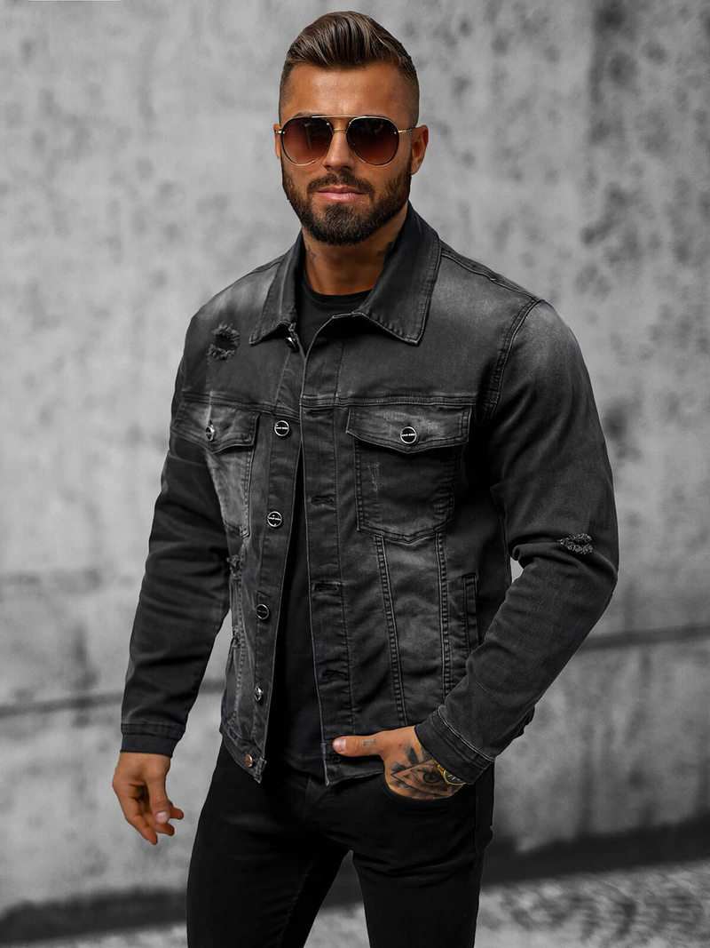 Herren Jeansjacke Schwarz OZONEE NB/MJ506NZ