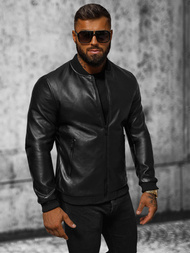 Herren Lederjacke Schwarz OZONEE JS/11Z8107